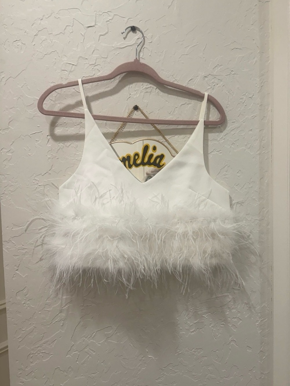 Buddy Love White Feather-Trim V-Neck Crop Top